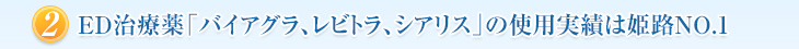 ED治療薬「バイアグラ、レビトラ、シアリス」の使用実績は姫路NO.1