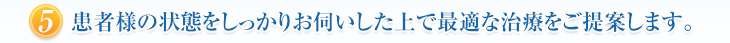 患者様の状態をしっかりお伺いした上で最適な治療をご提案します。